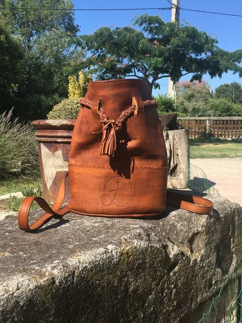 Sac à main matelot en cuir brun